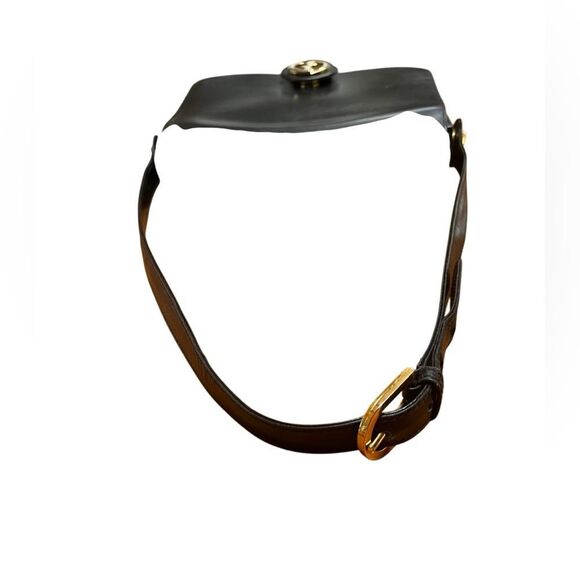 Vintage Authentic Gucci Black Leather Shoulder Bag Purse Gold Interlocking G’s - Picture 9 of 12